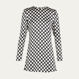 Yves Saint Laurent Black and White Polka Dot Long Sleeve Dress FR40 US 8